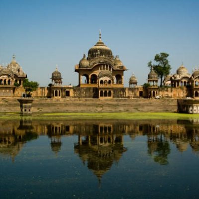 Kusum Sarovar 450 feet long tank at Govardhan , Mathura .Kusum Sarovar is 60 feet deep and has numerous flights of stairs from all sides.
